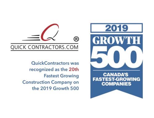 QuickContractors.com recognized as the 20th Fastest Growing Construction Company in Canada on the 2019 Growth 500